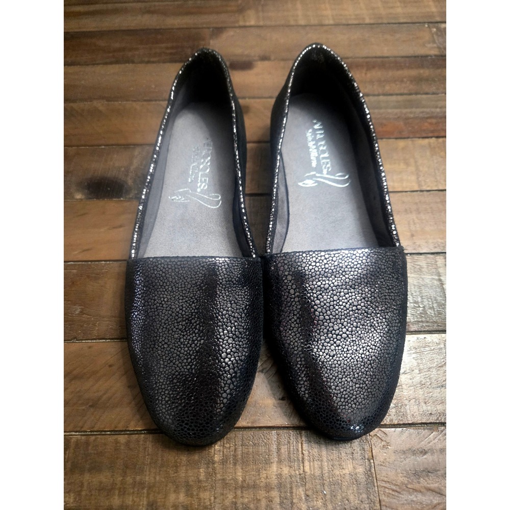 Aerosoles Black Shimmer Pebbled Leather Flats Loafers Comfort Size 8 NWOT